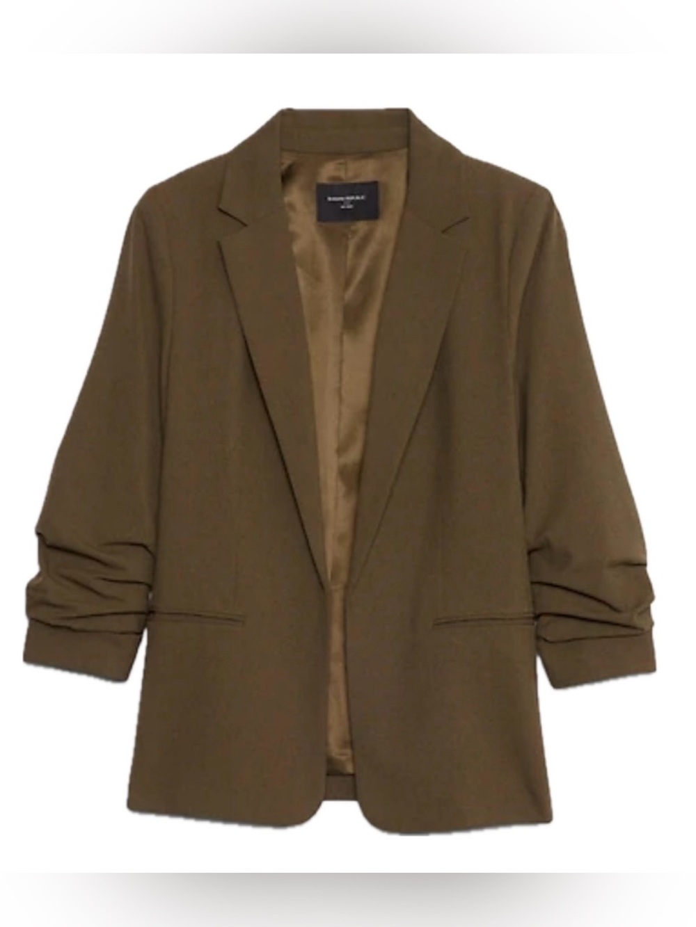 Banana Republic Olive Open Blazer with Ruched Sleeves XL EUC 16 18
